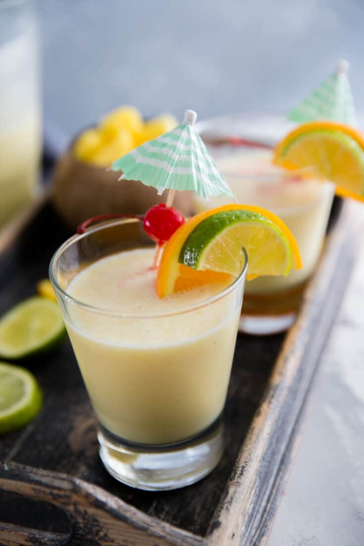 virgin pina colada drink with a drink umbrella